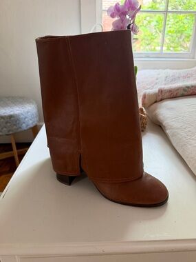Brown Leather Mid-Calf Ankle Booties